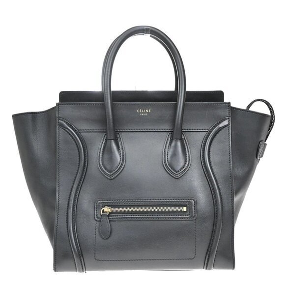 CELINE Logo Luggage Phantom Large Hand Tote Bag Leather Black Italy 667RF549 - Picture 1 of 15